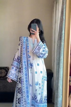 Pakistani Inspired SWISS LAWN 3-piece ⭐️⭐️( white & sky blue )