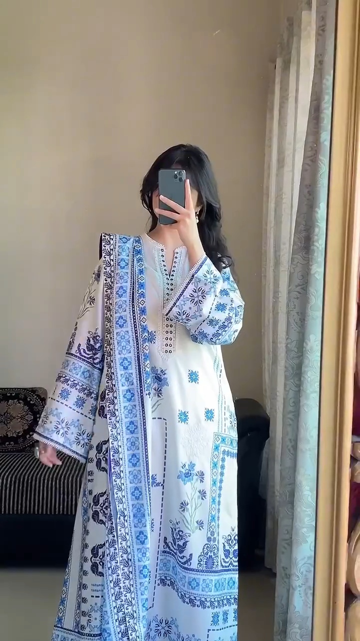 Pakistani Inspired SWISS LAWN 3-piece ⭐️⭐️( white & sky blue ) - Image 2
