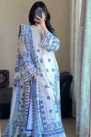 Pakistani Inspired SWISS LAWN 3-piece ⭐️⭐️( white & sky blue )