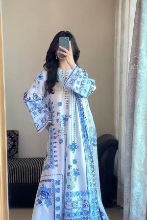 Pakistani Inspired SWISS LAWN 3-piece ⭐️⭐️( white & sky blue )