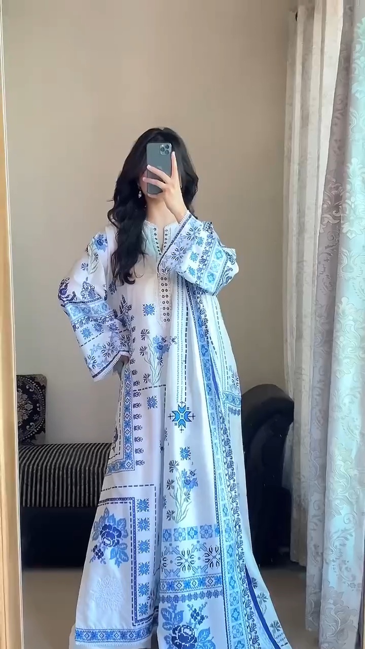 Pakistani Inspired SWISS LAWN 3-piece ⭐️⭐️( white & sky blue ) - Image 4