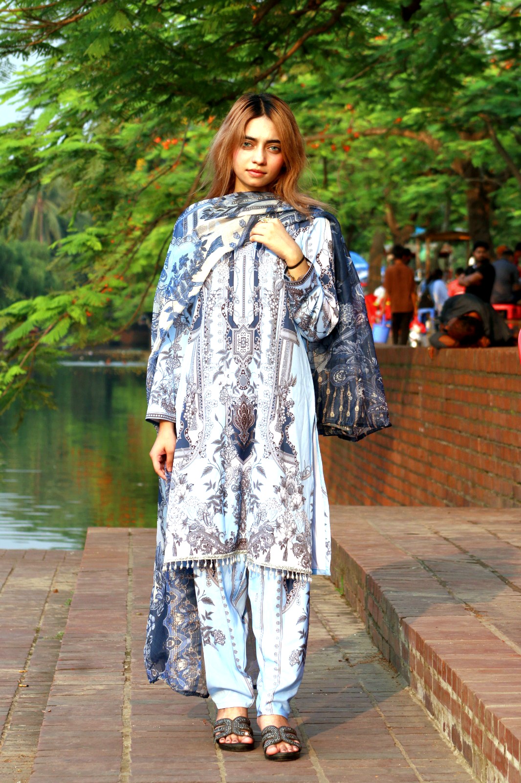 Pakistani Inspired SWISS LAWN 3-piece ( light sky blue ) - Image 9