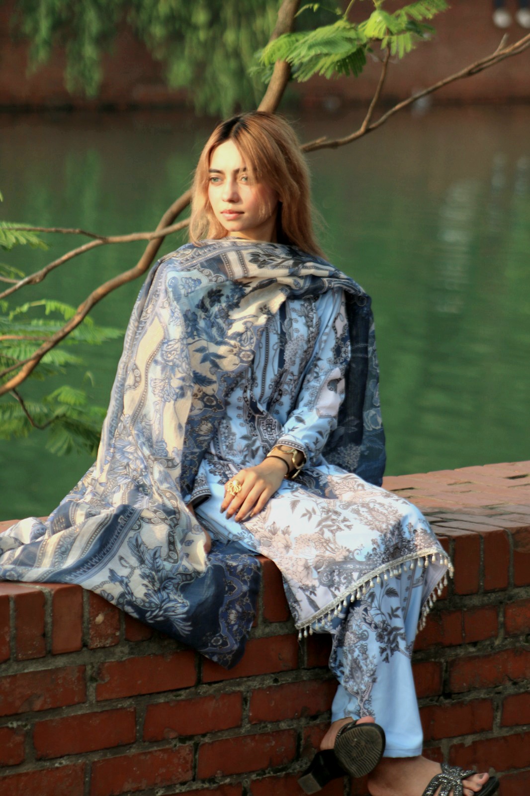 Pakistani Inspired SWISS LAWN 3-piece ( light sky blue ) - Image 11