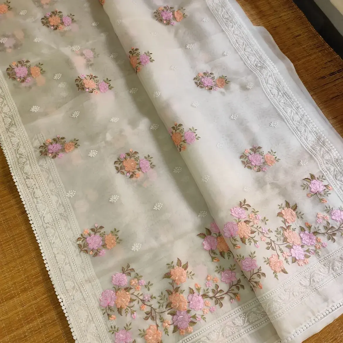 WHITE ANGEL❄️EMBROIDERY ORGANZA  শাড়ি ❄️