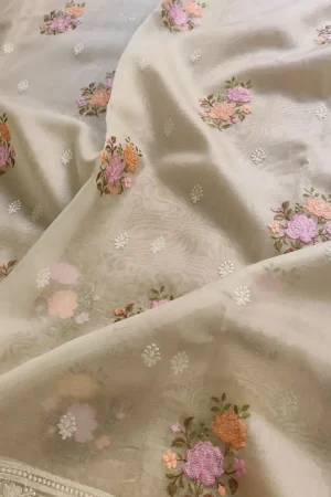 WHITE ANGEL❄️EMBROIDERY ORGANZA  শাড়ি ❄️