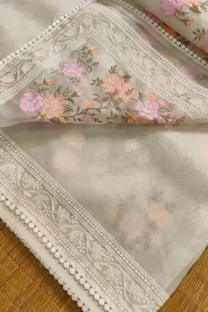 WHITE ANGEL❄️EMBROIDERY ORGANZA  শাড়ি ❄️