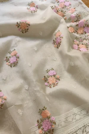 WHITE ANGEL❄️EMBROIDERY ORGANZA  শাড়ি ❄️